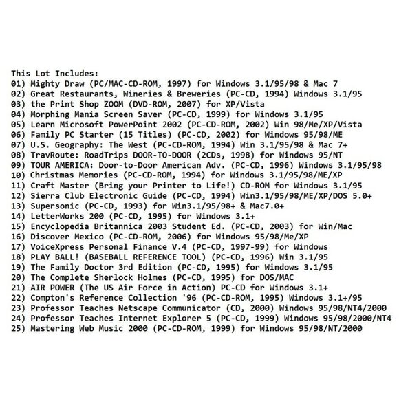 100 MISC CD-ROM LOT 1&2 - PC Software Lot CLEARANCE - NEW CD's in Sleeves - Picture 5 of 8